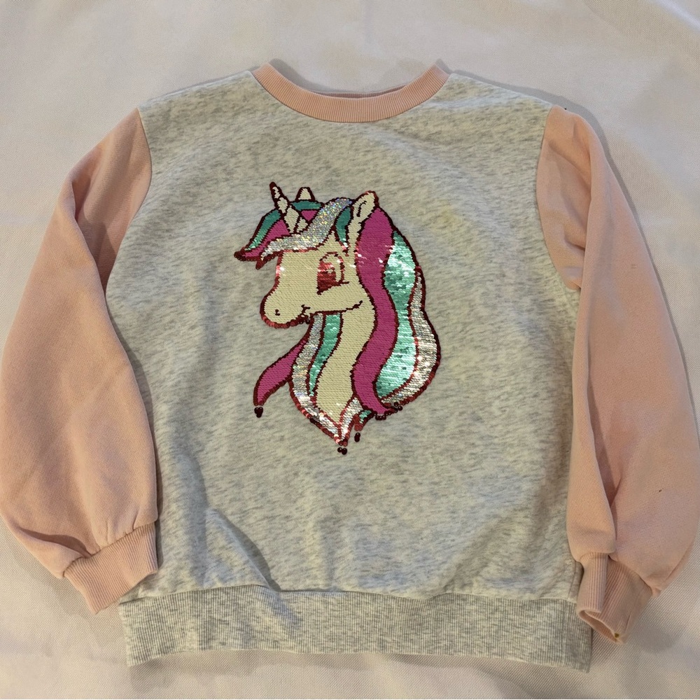H&M Girl’s Sequined Unicorn Sweatshirt Pink and Grey‎